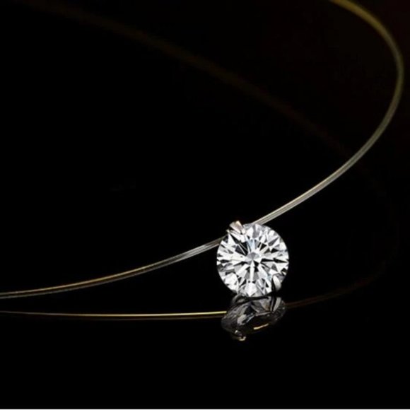 New 2CT Solitaire Diamond Invisible Chain Necklace - Picture 10 of 13